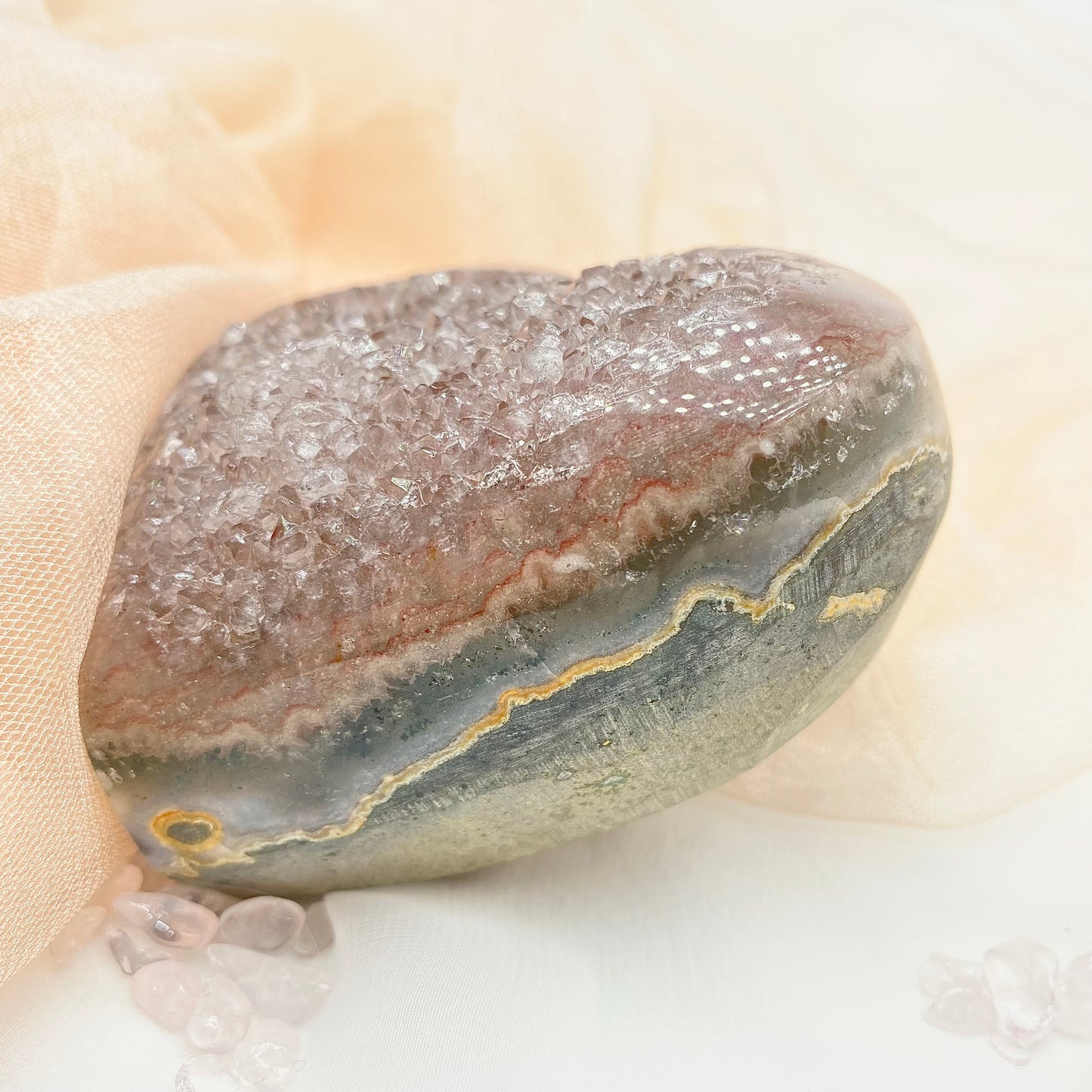 棕粉異色彩晶×瑪瑙心心