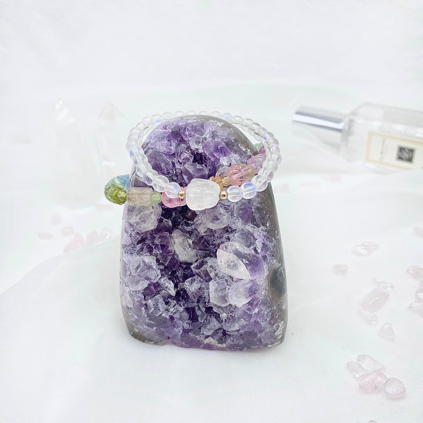 爆晶大牙綠瑪瑙×漸變紫晶鎮